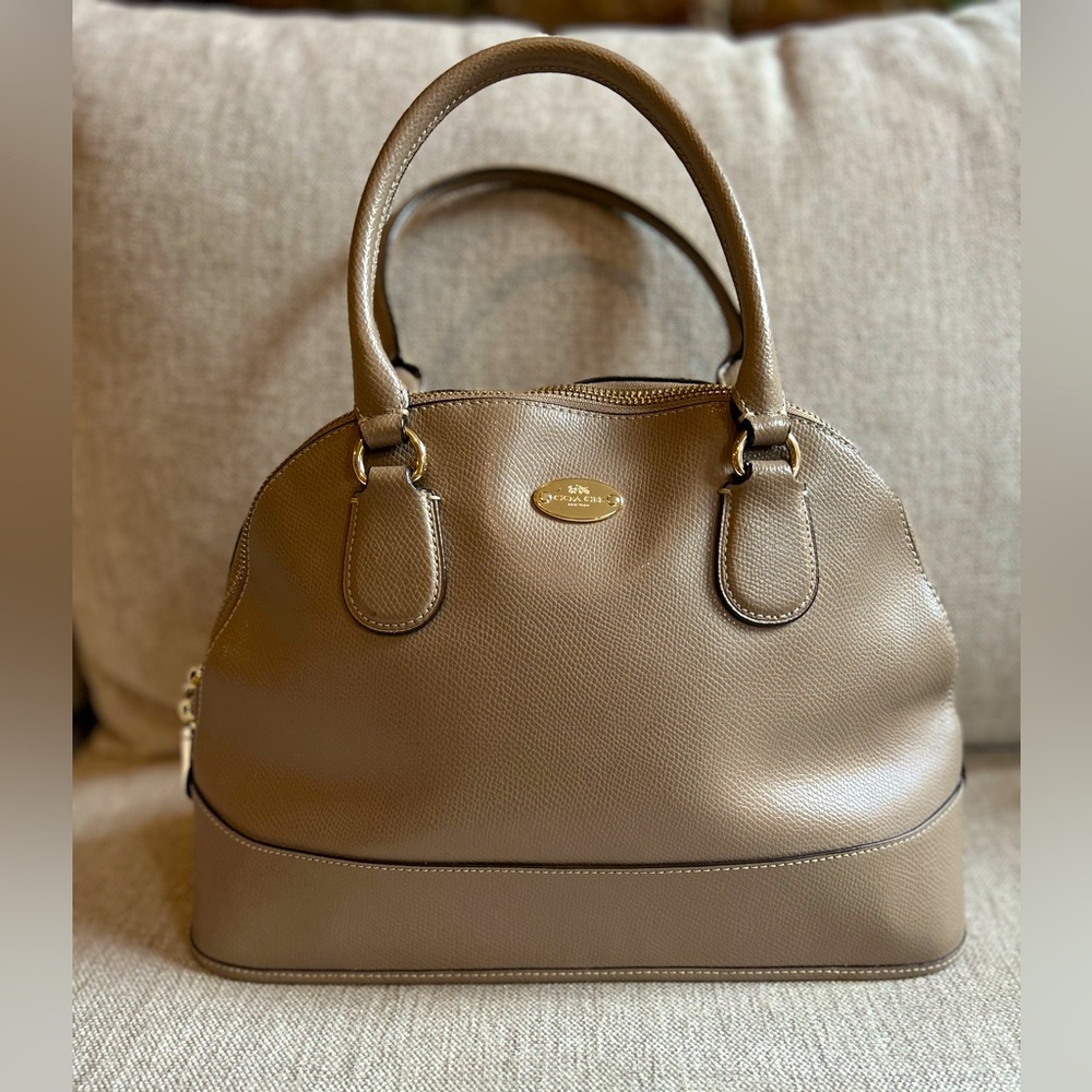 Coach Quinn Taupe Leather Domed Zipper Closure Top, Like New - Picture 1 of 6